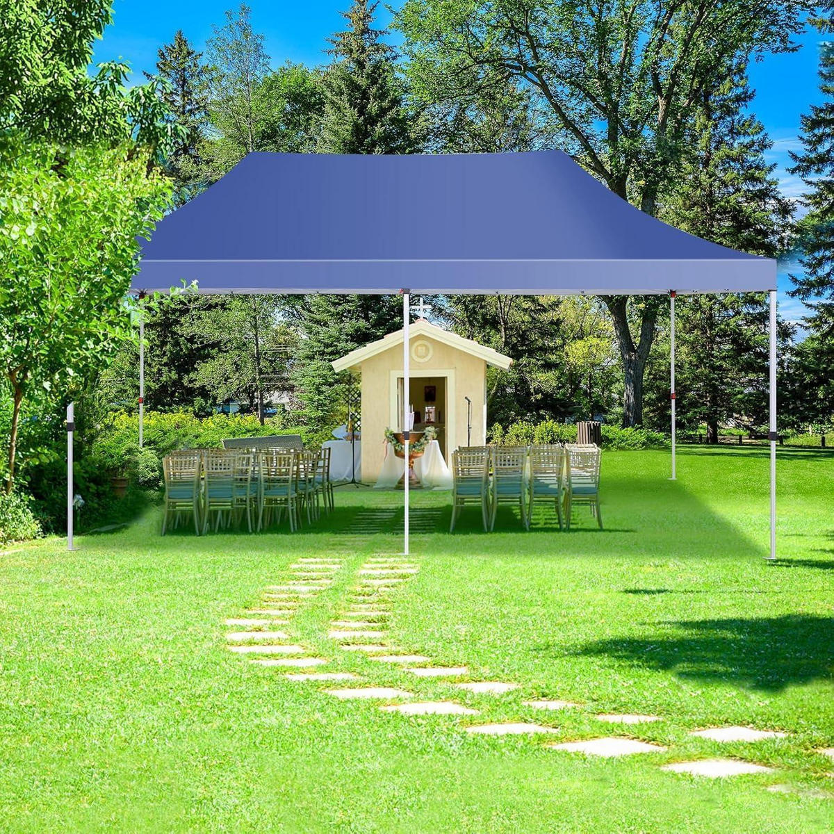 FALTPAVILLON 3x6m Wasserdicht Dunkelblau - Blau, Textil (300/300/600cm)