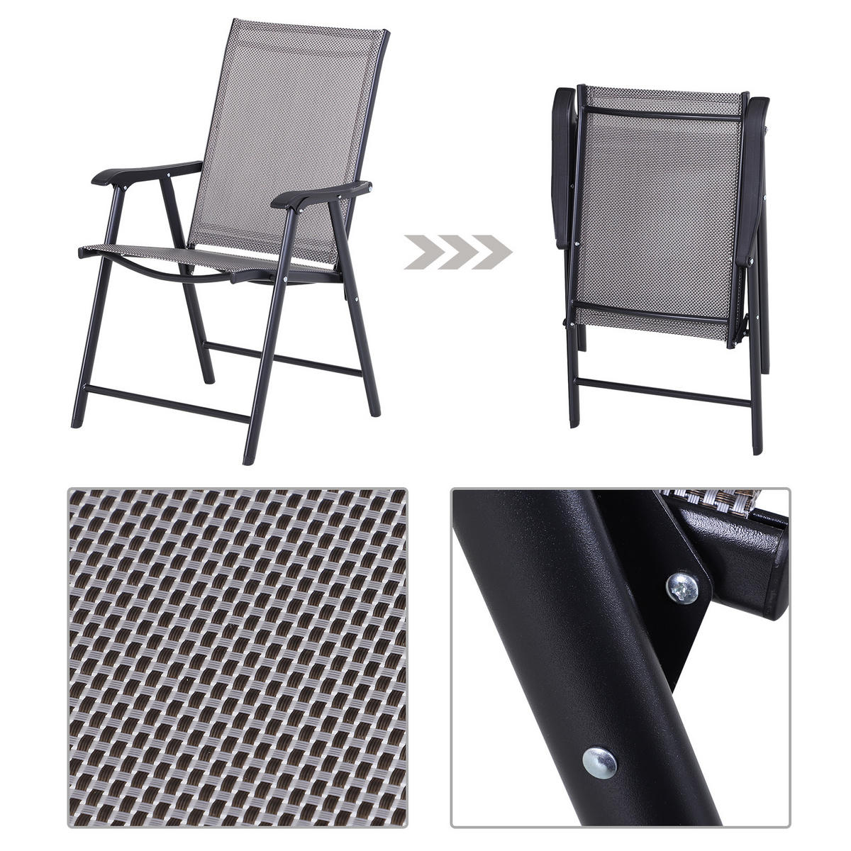 KLAPPSTUHL, Metall, Texteline, Grau - Grau, Metall (64/94/58cm) - Outsunny