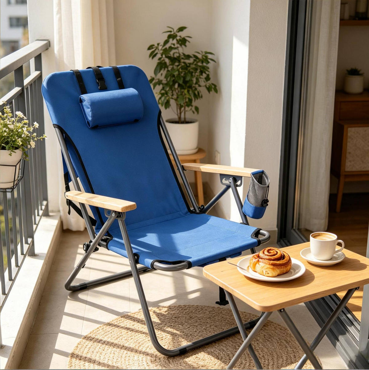KLAPPBARER Campingstuhl 69/56/80 cm aus Oxfordstoff und Metall mit 4-fach verstellbarer Rückenlehne, Rucksackfunktion, Blau - Blau, Metall (56/57/98cm) - Redom