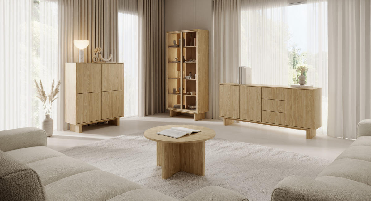 KOMMODE: geölte Eiche, 183,3 x 82,6 x 38,1 cm - Eichefarben, Holzwerkstoff (183.3/82.6/38.1cm) - 3XE LIVING