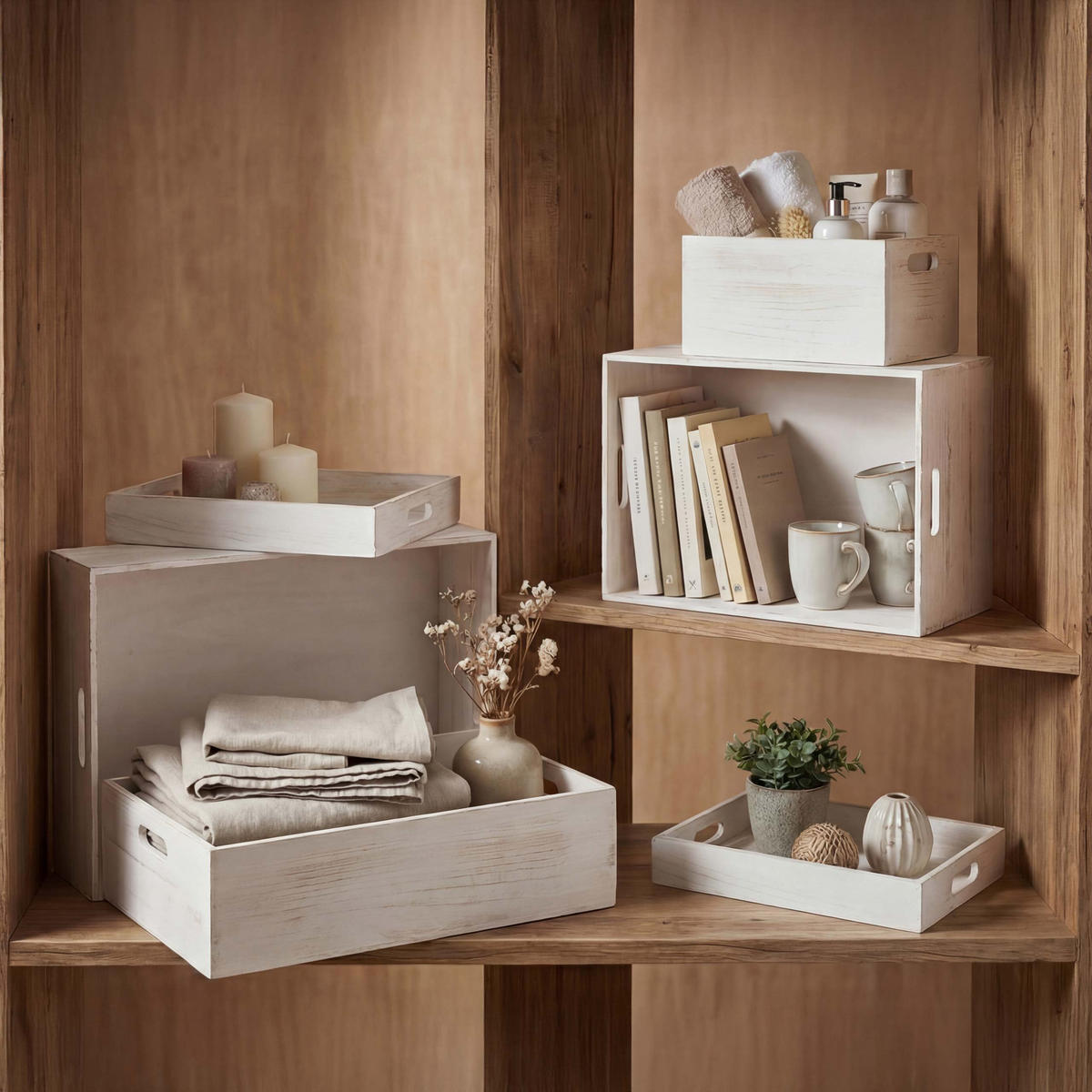 HOLZBOX Weiß 6er-Set - Weiß, Holz (24/40/60cm) - MCW