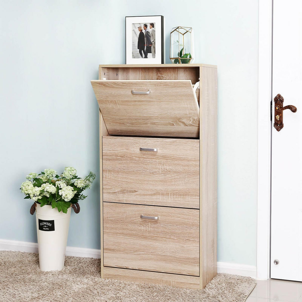 SCHUHSCHRANK SCHUHKOMMODE - Eiche San Remo, Holzwerkstoff (60/120/24cm) - Hansiro