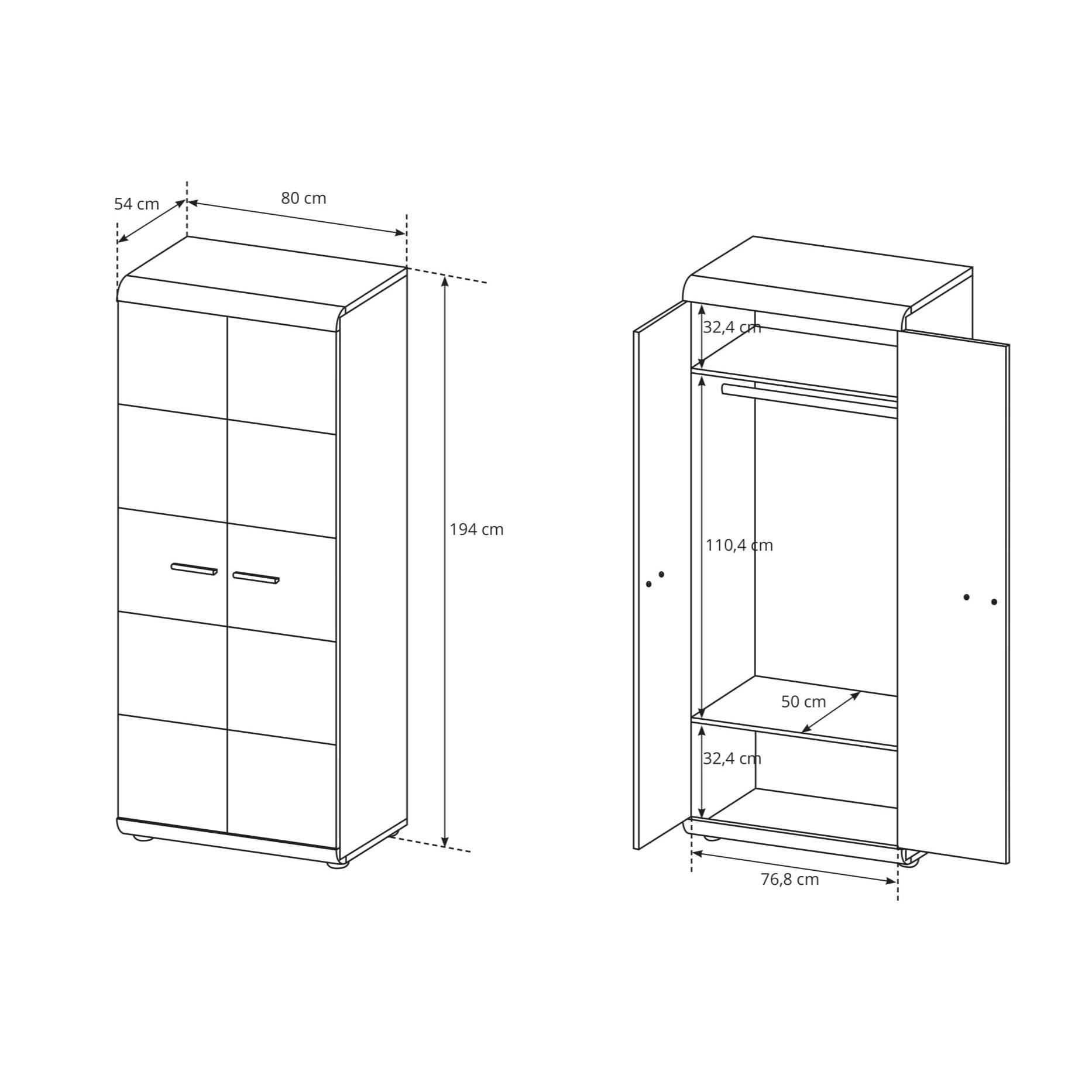 DREHTÜRENSCHRANK LEGAME 80/194/54 cm 2-türig Sonoma Eiche - Sonoma Eiche, Holzwerkstoff (80/194/54cm) - MASSENO