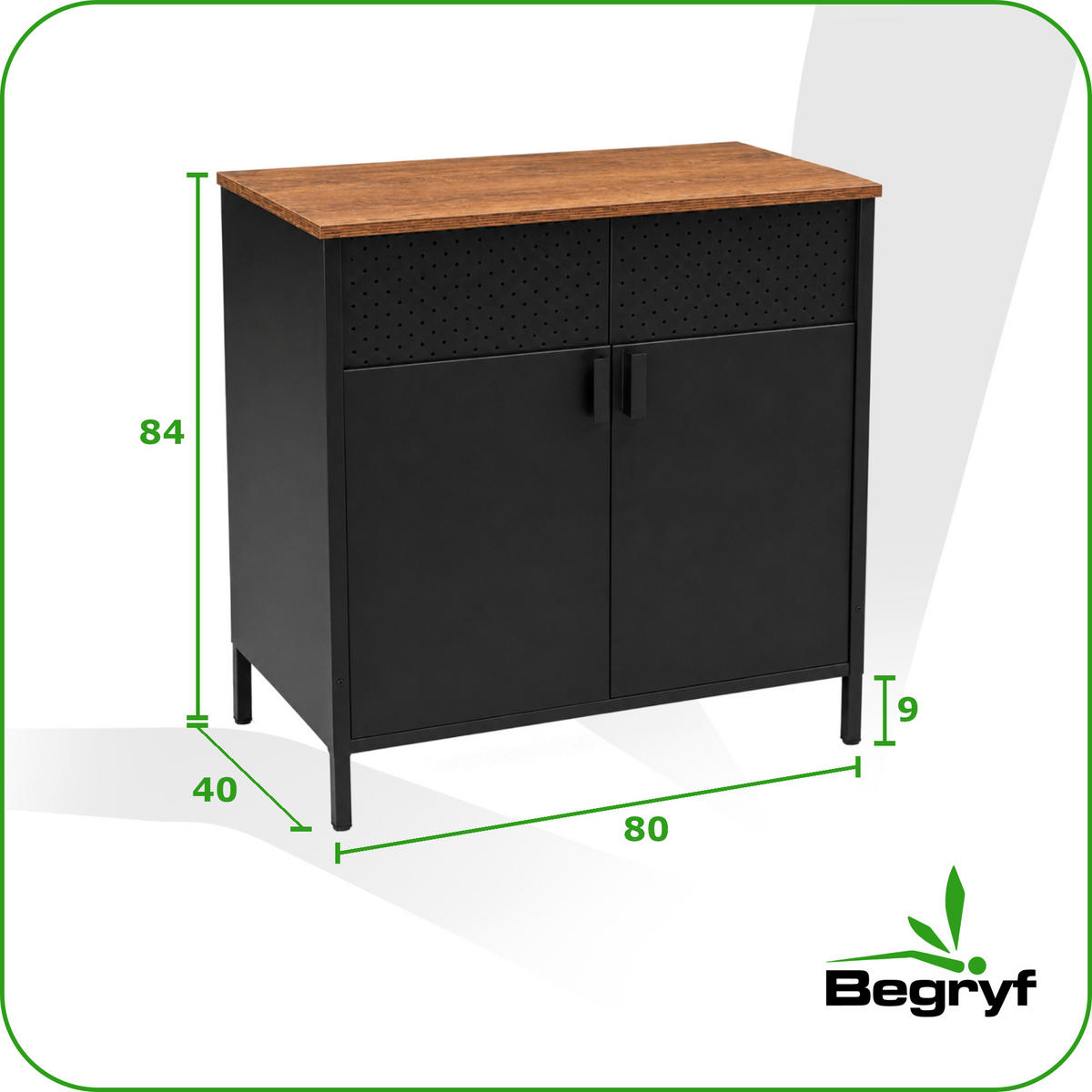 KOMMODE – Metall – Holzoptik – 2 Türen – höhenverstellbarer Einlegeboden – 80x40x84 cm - Dunkelbraun/Schwarz, Holzwerkstoff/Metall (80/84/40cm) - Begryf