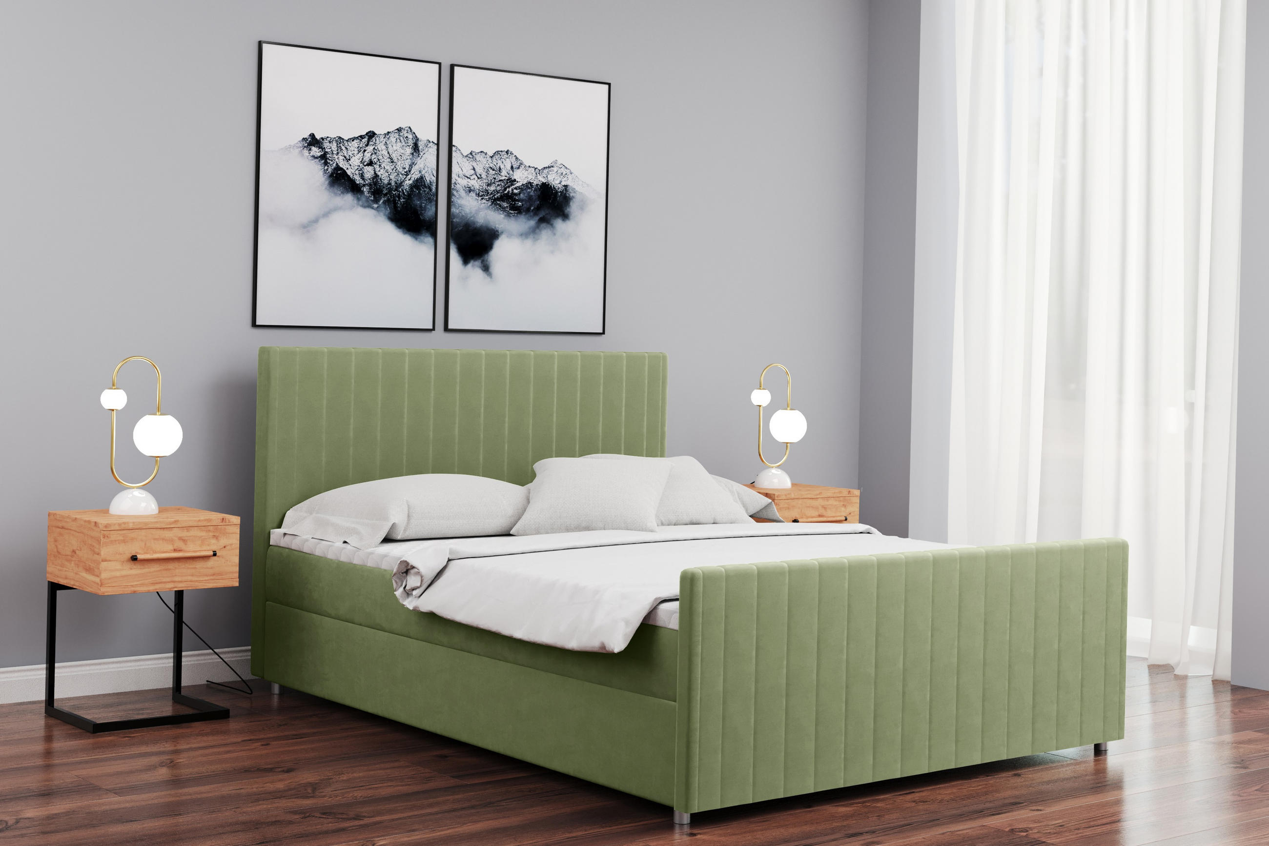 BOXBETT mit Bettkasten Matratze Topper LATINO stoff Velvet 180x200 cm Hellgrün H3-Bonell - Hellgrün, Holz/Holzwerkstoff (180/200cm) - Kaiser Möbel