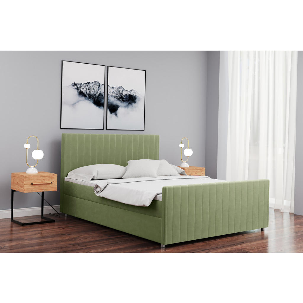 Thumbnail - Kaiser Möbel Boxbett, Hellgrün, Textil, 2 Schubladen, H3, Höhe ca. 20 cm, einzeln stellbar,Rechteckig, 180x200 cm, Schla...