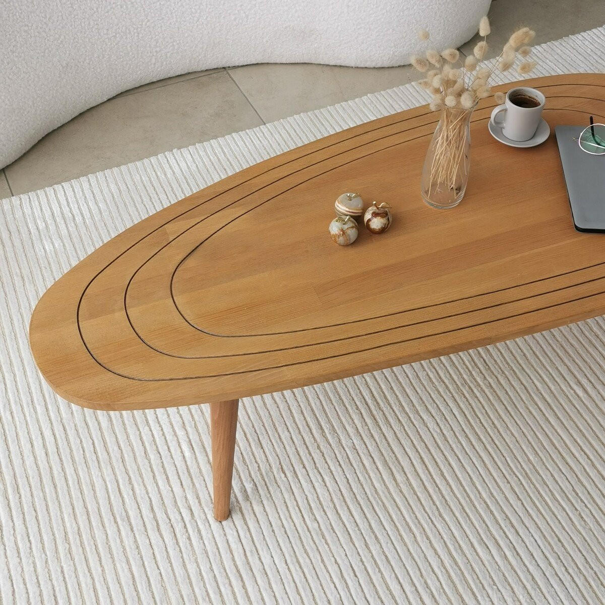 KONFERENČNÍ stolek se zaoblenou deskou, délka 115 cm - SWEET - jabloňová, kompozitní dřevo (115/50/38cm) - Calicosy