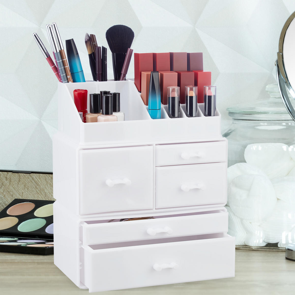 MAKEUP Organizer - Weiß, Kunststoff (23.5/29.5/14cm) - Relaxdays