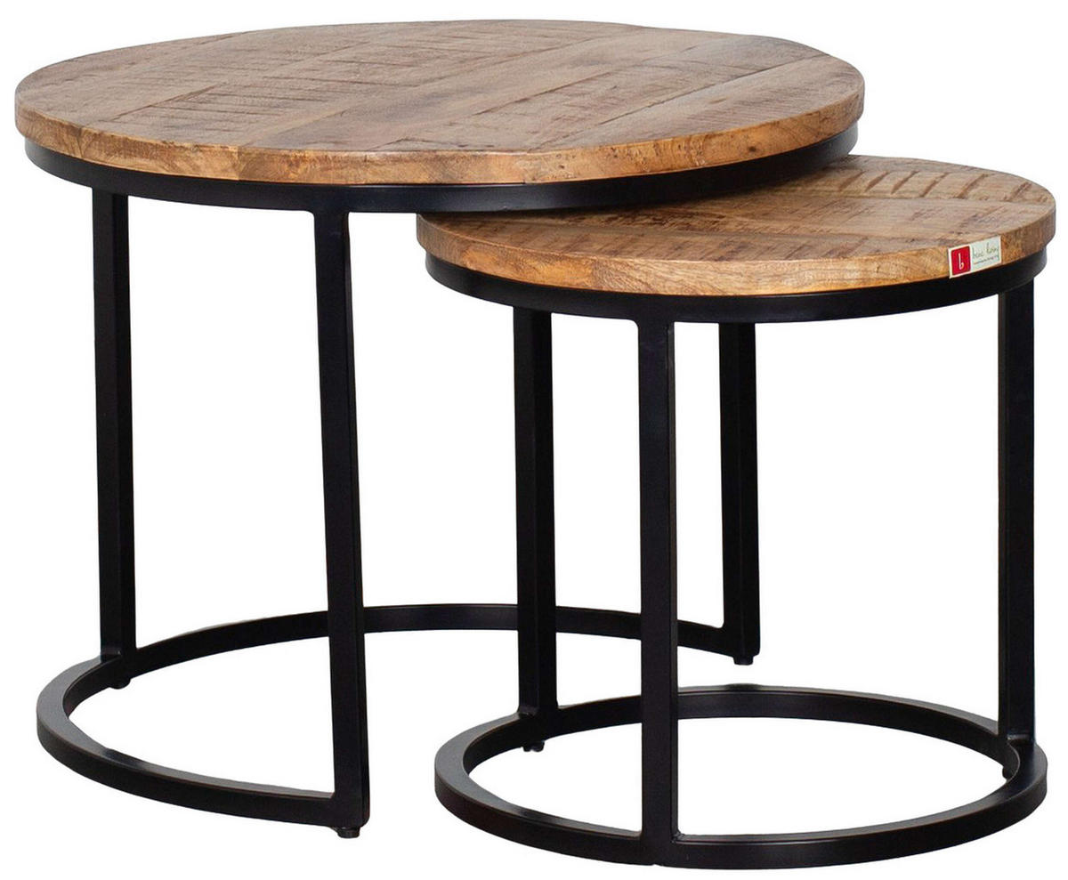 COUCHTISCH rund 2er Set Fermo Mangoholz - Schwarz/Braun, Naturmaterialien/Metall (58/58/45cm) - Mr. Deko