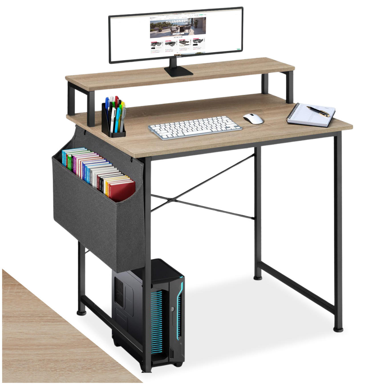 SCHREIBTISCH Everett, 80 x 55 x 90 cm, Industrial Holz hell, Eiche Sonoma - Naturfarben, Holzwerkstoff (55/80/90cm) - tectake