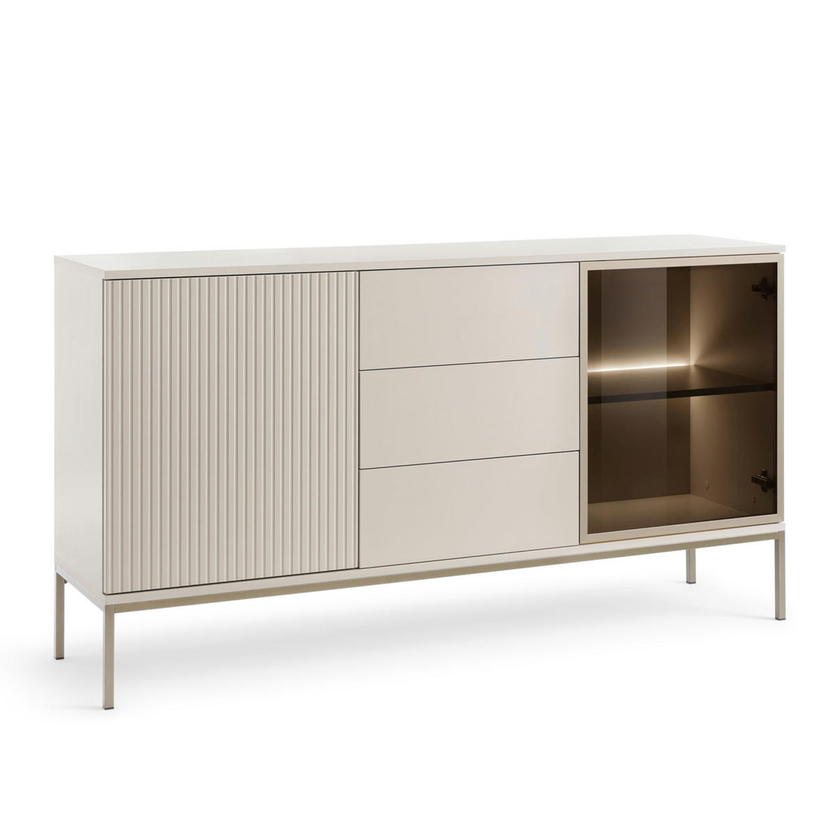 SIDEBOARD Laval KSZ154 – Kaschmir mit Lamellen - Kaschmir, Glas/Holzwerkstoff (154/83/39cm) - Komodee