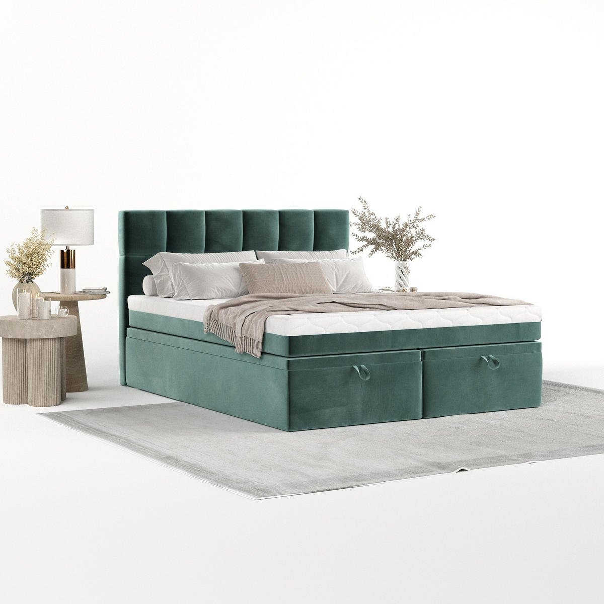 BOXBETT Elano 200/200 cm Türkis im Kronos Stoff - Türkis/Schwarz, Holz/Holzwerkstoff (200/200cm) - AltaBeds