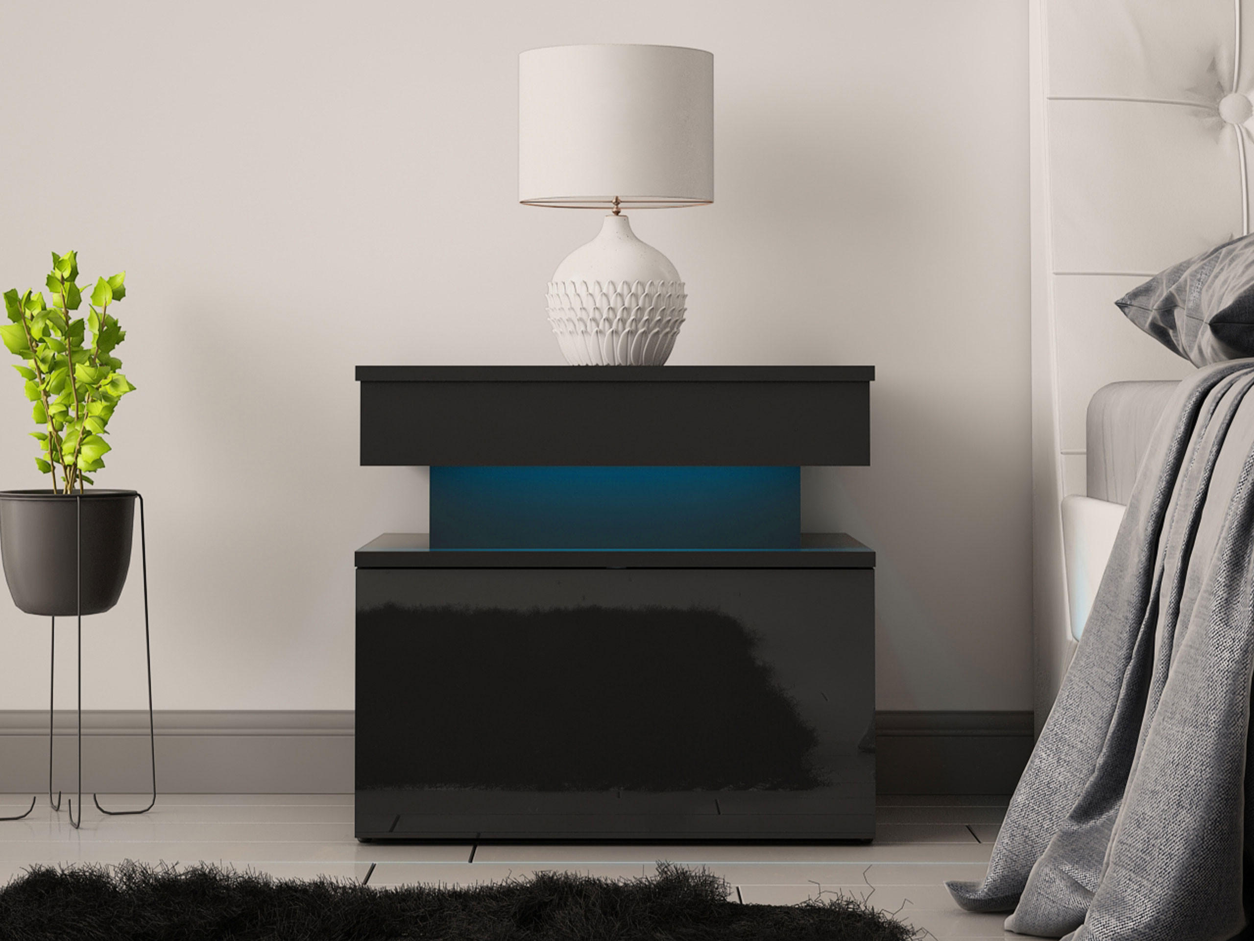 NACHTTISCH 1S Glossa - Schwarz, Holzwerkstoff/Kunststoff (55/51/39cm) - MIRJAN24