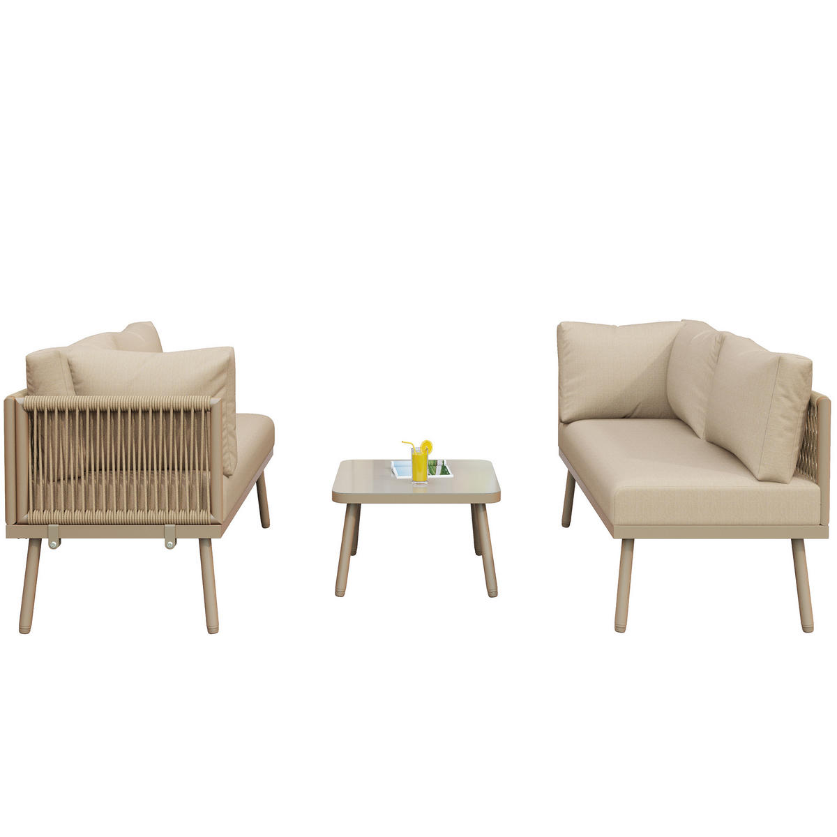 GARTEN-SOFA L-Form Set Khaki - Beige, Metall - ComfortXL