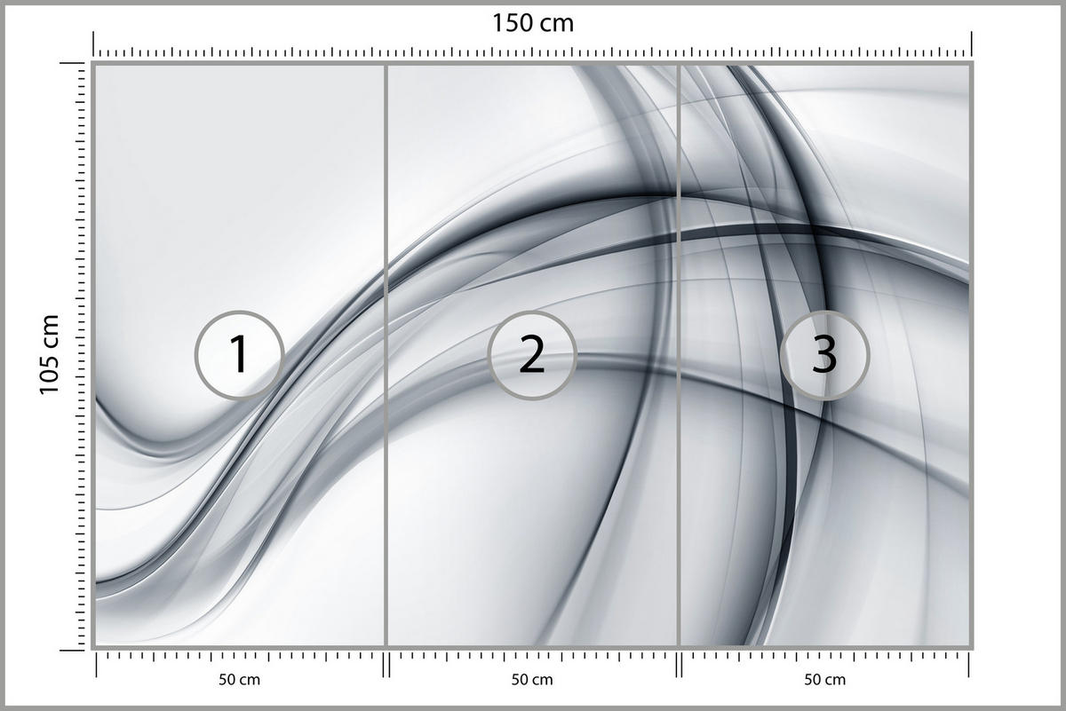 FOTOTAPETE für Wohnzimmer Abstrakte Graue Linien Muster Modern 150x105 - Schwarz/Grau, Papier (150/105cm) - Muralo
