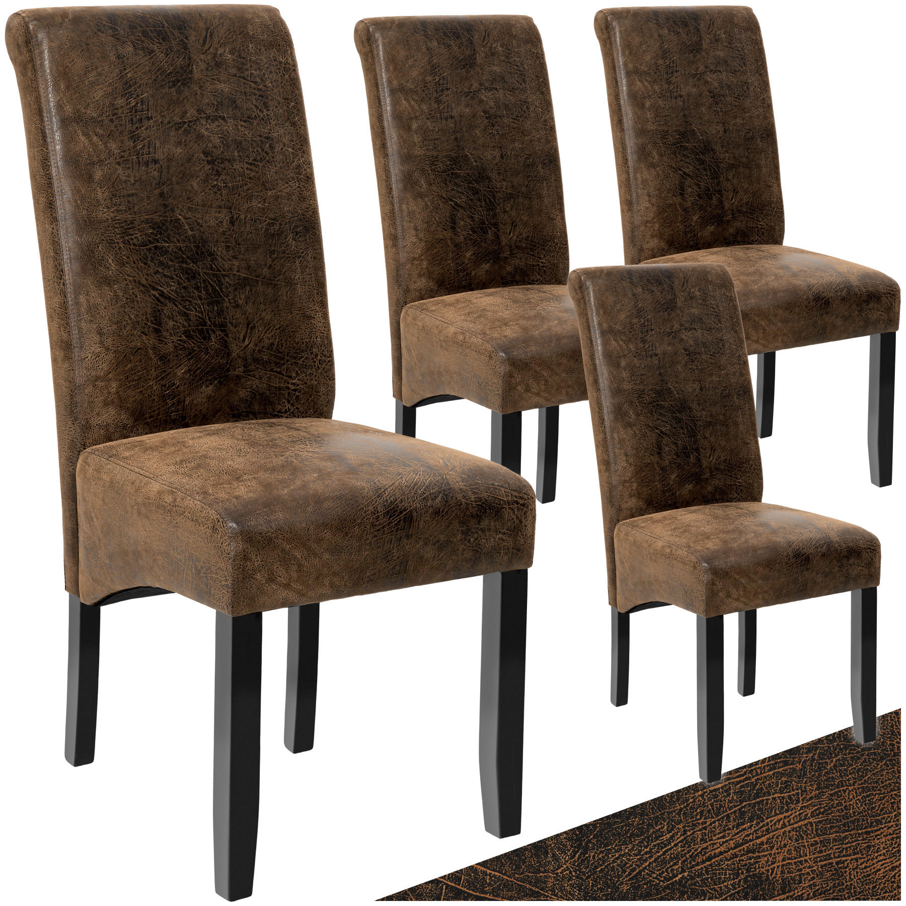 ESSZIMMERSTUHL 4er Set 44 x 63 x 106 cm antikbraun - Anthrazit/Braun, Textil (44/106/45cm) - tectake
