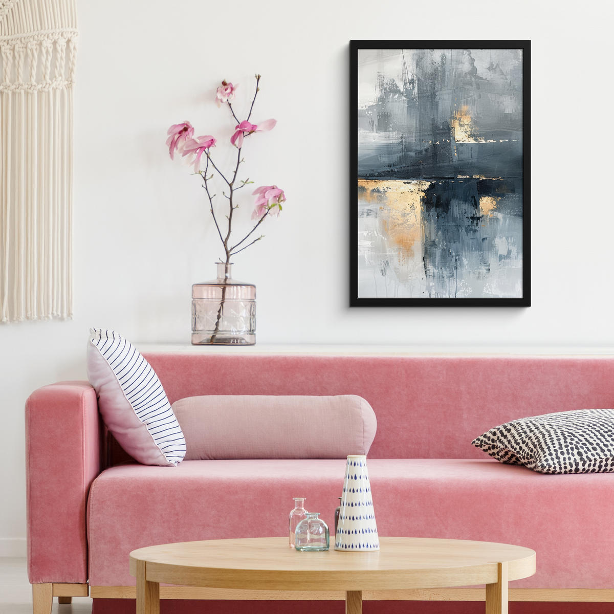 GERAHMTES BILD Kunst - Grau - Gold - Abstrakt 40x60 cm - Dunkelgrau, Papier (40/60cm) - MuchoWow