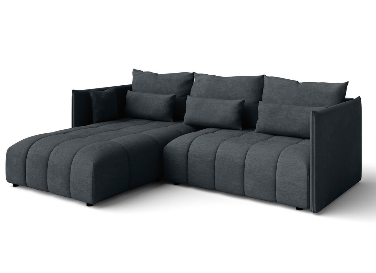 ECKSOFA L Form Gaziante Grau 245/182/83 cm – mit Bettkasten - Schwarz/Grau, Kunststoff/Textil (245/182cm) - AX Living
