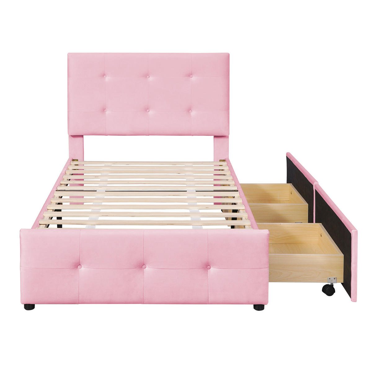 KINDEREINZELBETTEN aus Samt 90x200 cm in Rosa mit Schublade - Rosa, Textil (90/200cm) - Modfu