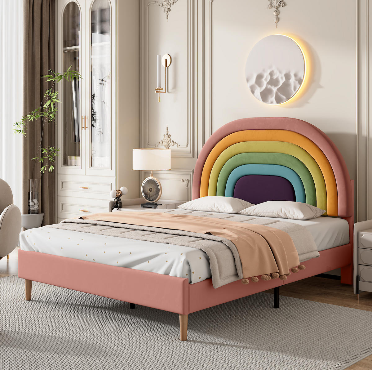 POLSTERBETT 140/200 cm Rosa aus Samt mit Lattenrost - Rosa, Textil (140/200cm) - OKMYHOME