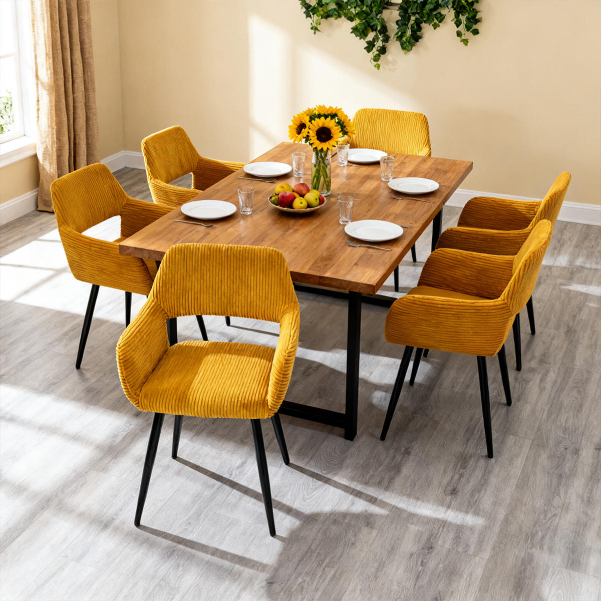 ESSZIMMERSTÜHLE 6er-Set, gepolstert aus Cord, mit Metallbeinen, Gelb - Gelb, Textil/Metall (56/78/56cm) - Meubles Cosy