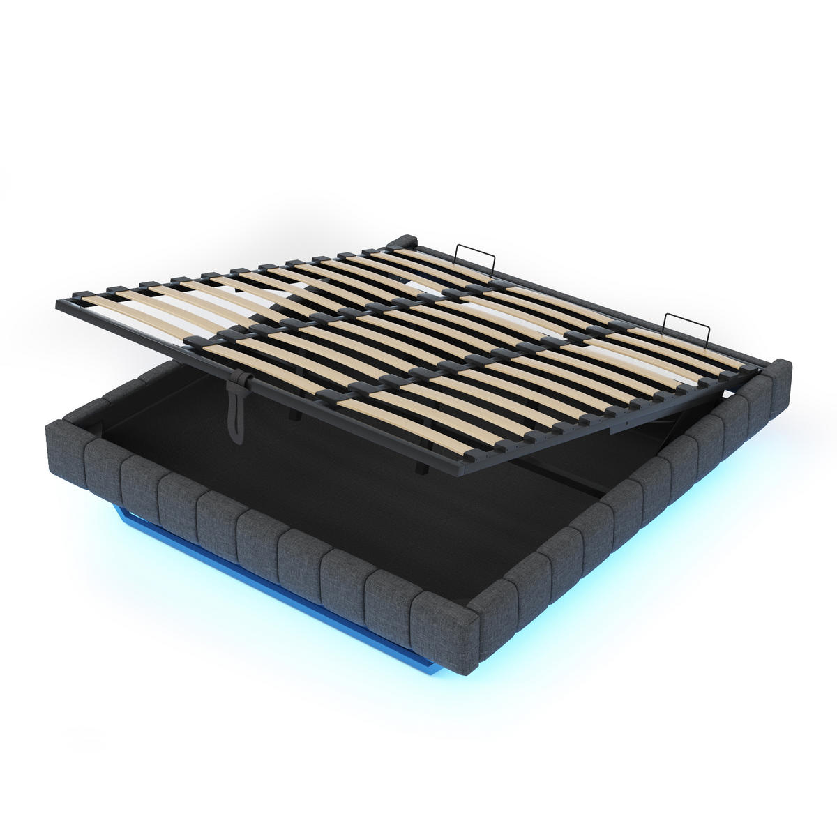 POLSTERBETT 180/200 cm Grau mit Stauraum und LED-Beleuchtung aus Leinen - Grau, Textil (180/200cm) - OKWISH