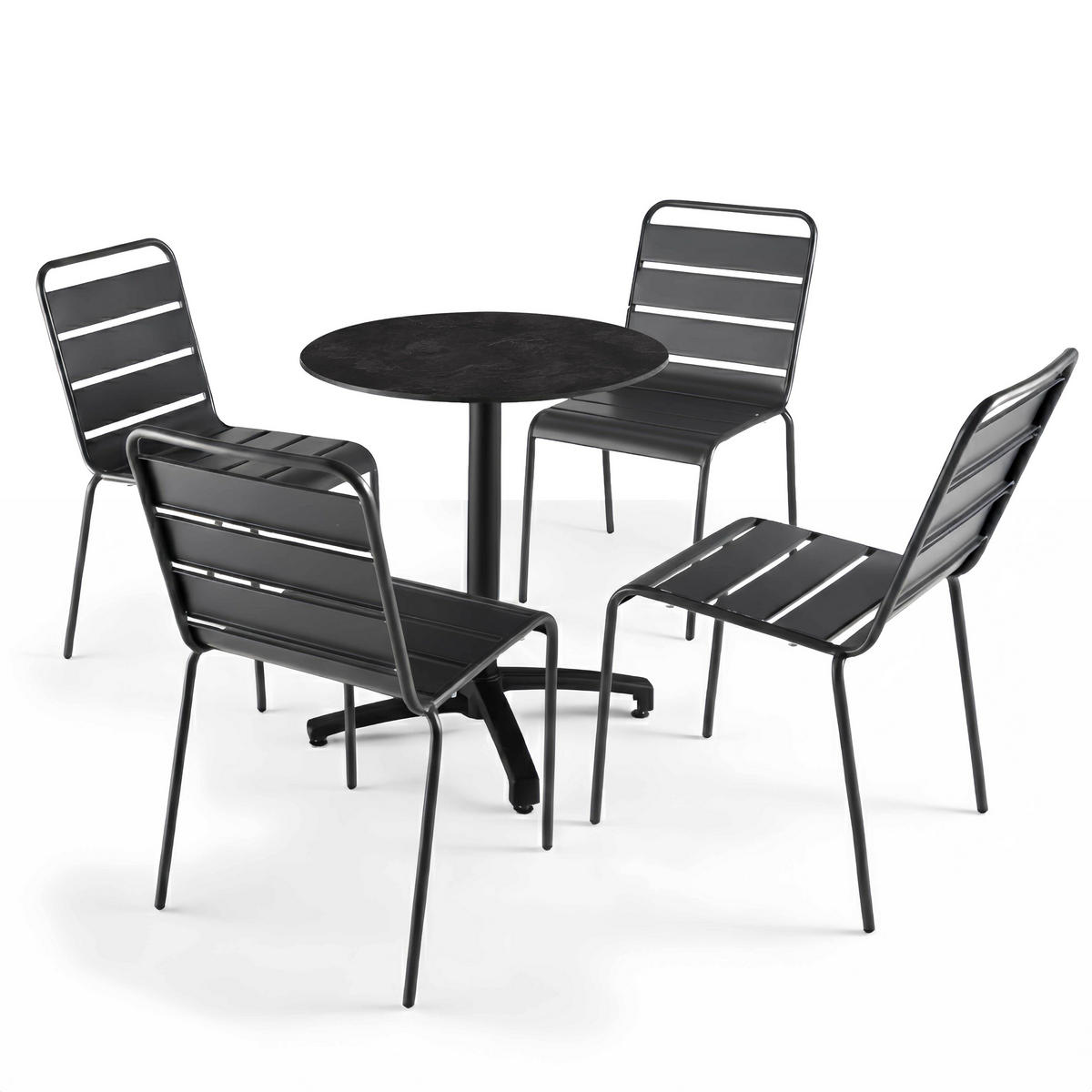 GARTENTISCH rund, Schiefer - Schwarz, Holzwerkstoff (70/70/72cm) - Oviala