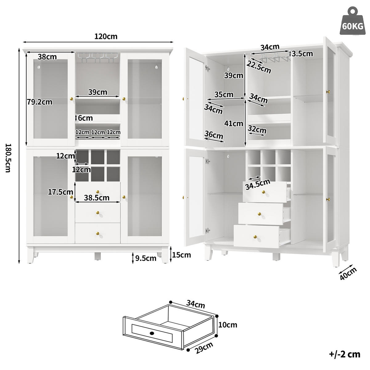 WEINSCHRANK LED App 180.5x120x40Cm Glas Flaschenhalter - Weiß, Holzwerkstoff (120/180.5/40cm) - FLIEKS