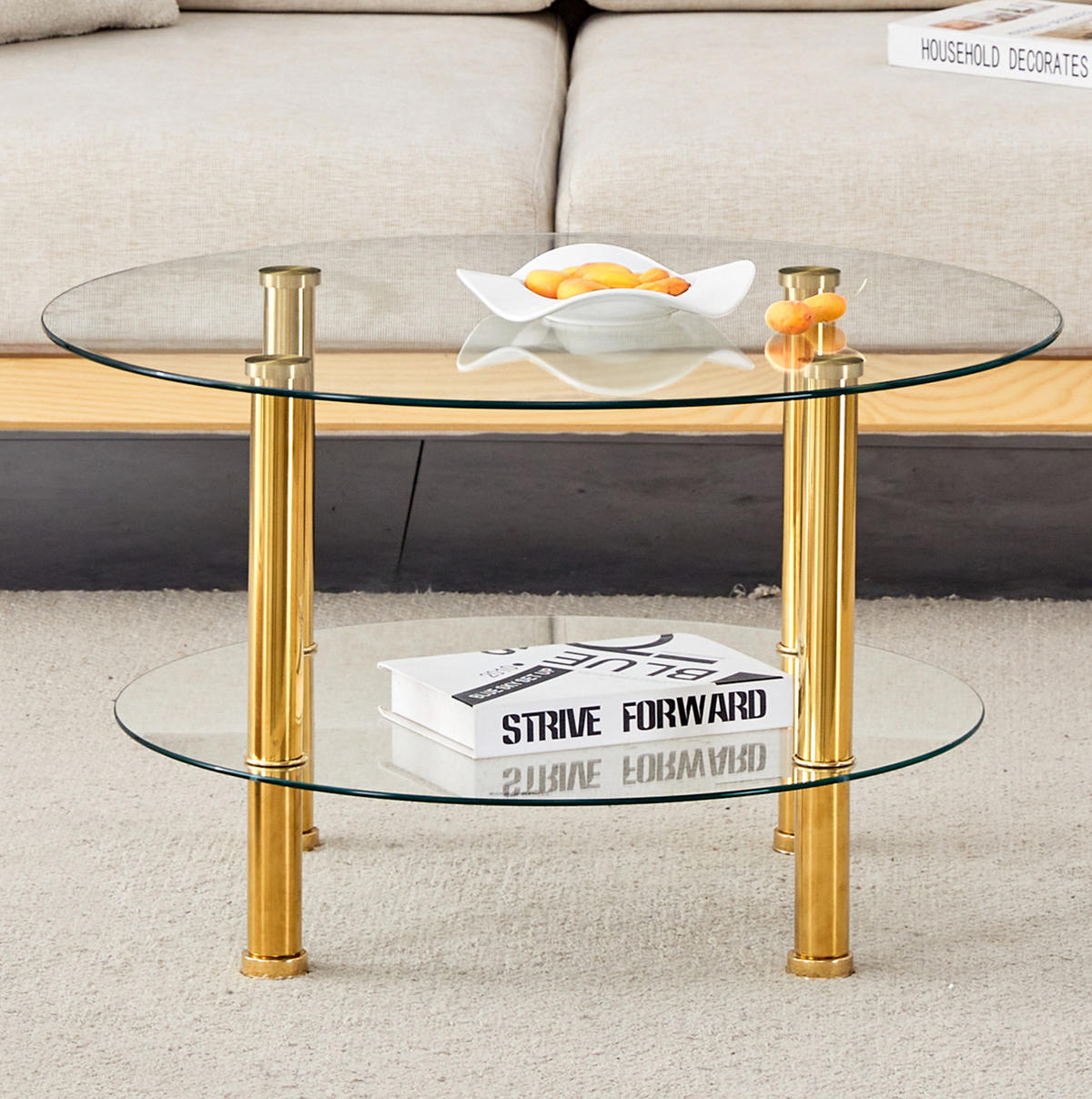 COUCHTISCH aus Glas und Metall Ø70/60x42 cm in Transparent mit 2 Ebenen - Transparent, Glas (70/70/42cm) - Modfu