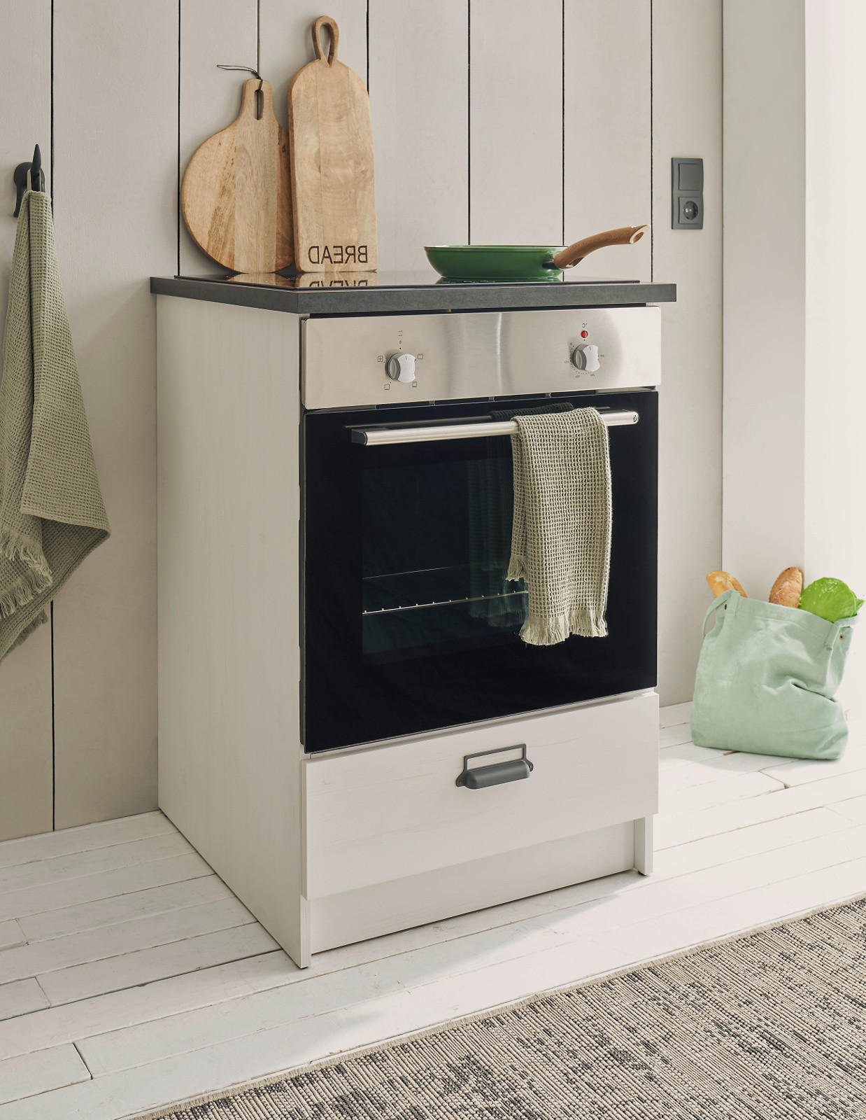 HERDUMBAUSCHRANK weiß Pinie, anthrazit Landhaus, Küche Unterschrank 60 cm - Anthrazit/Schwarz, Holzwerkstoff/Metall (64/93/64cm) - Furn.Design