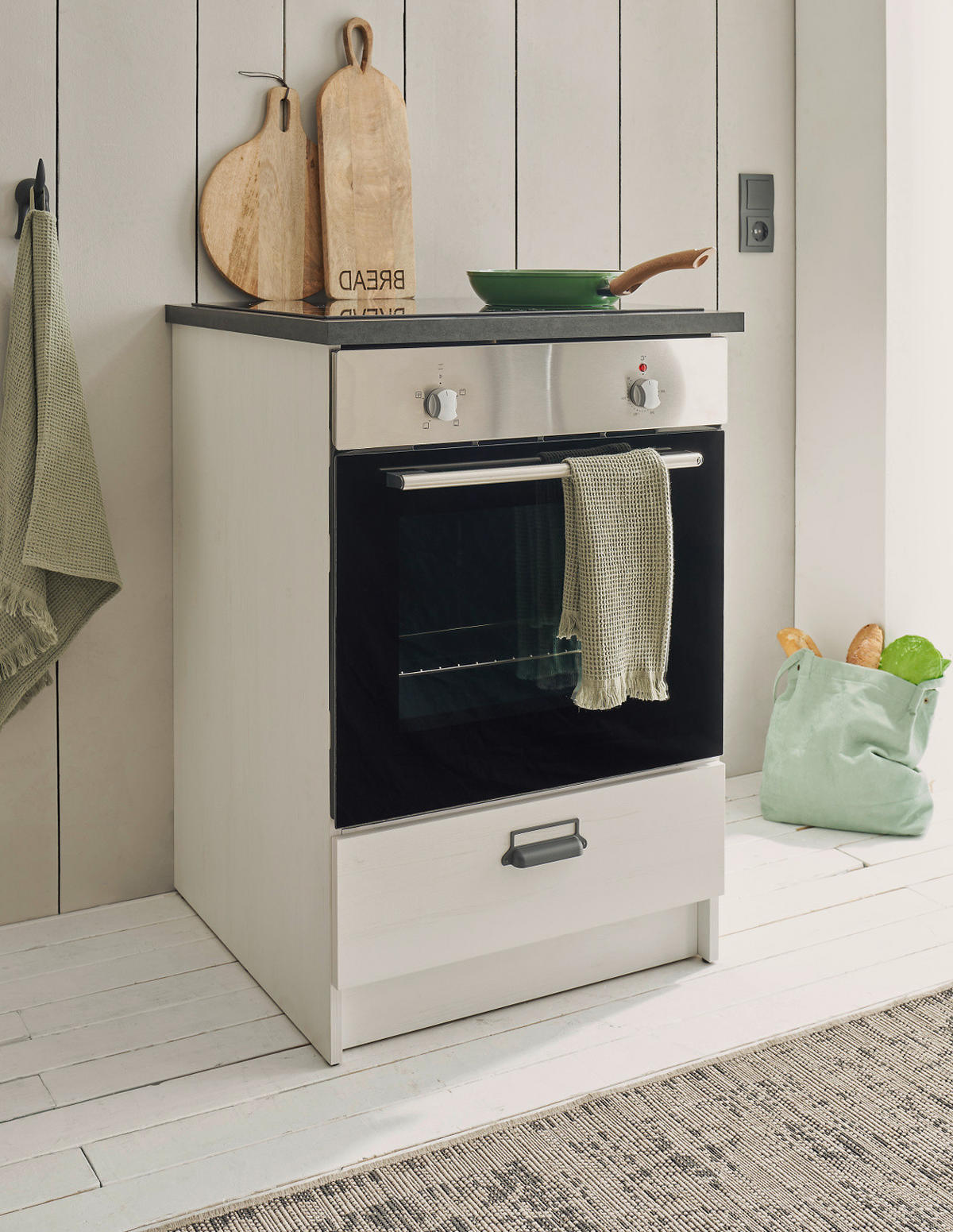 HERDUMBAUSCHRANK weiß Pinie, anthrazit Landhaus, Küche Unterschrank 60 cm - Anthrazit/Schwarz, Holzwerkstoff/Metall (64/93/64cm) - Furn.Design