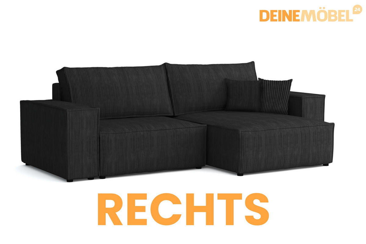 ECKSOFA MATT 255/153 cm rechts in Cord Schwarz - Schwarz, Holz/Holzwerkstoff (255/153cm) - Deine Möbel 24