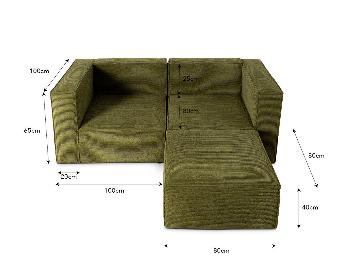2-SITZER-SOFA Chaiselongue bezogen grünem Kord-nicht modular-Samt HARPER - Grün, Textil (100/65/200cm) - RNT By Really Nice Things