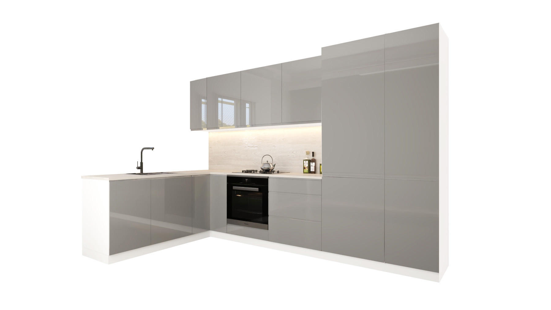 ECKKÜCHE 310 x 195 cm - Velmora KÜ-AS-004 - in Grau / Hochglanz - Grau, Holz (505/212/58cm) - ROYAL24_MARKT