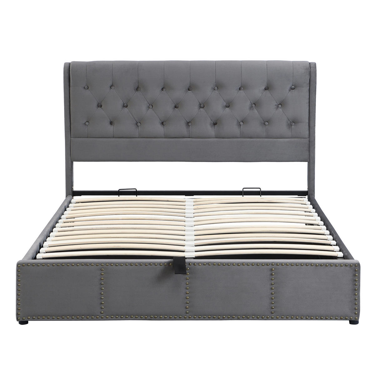POLSTERBETT aus Samt 140x200 cm Grau mit Bettkasten und Nietenverzierung - Grau, Textil (140/200cm) - IVMEU