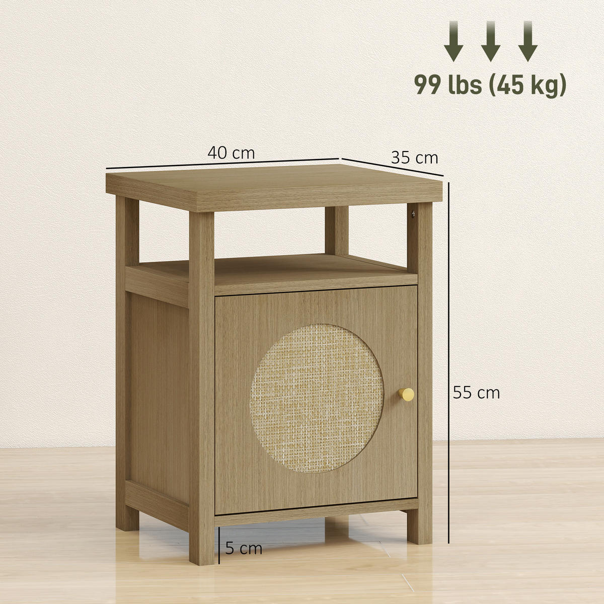 NACHTSCHRANK 2er-Set DE-12898 Rattantür und offenes Fach Braun - Braun, Holzwerkstoff (35/55/40cm) - ComfortXL