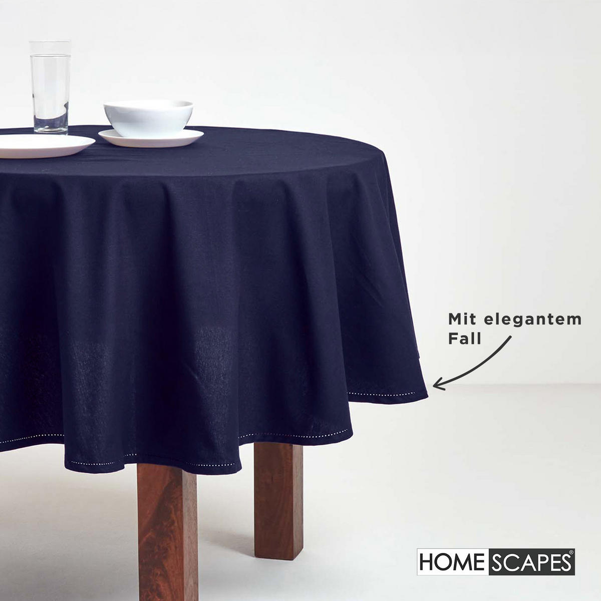 TISCHDECKE dunkelblau rund 178 cm, 100% Baumwolle - Dunkelblau, Textil (178/178cm) - Homescapes