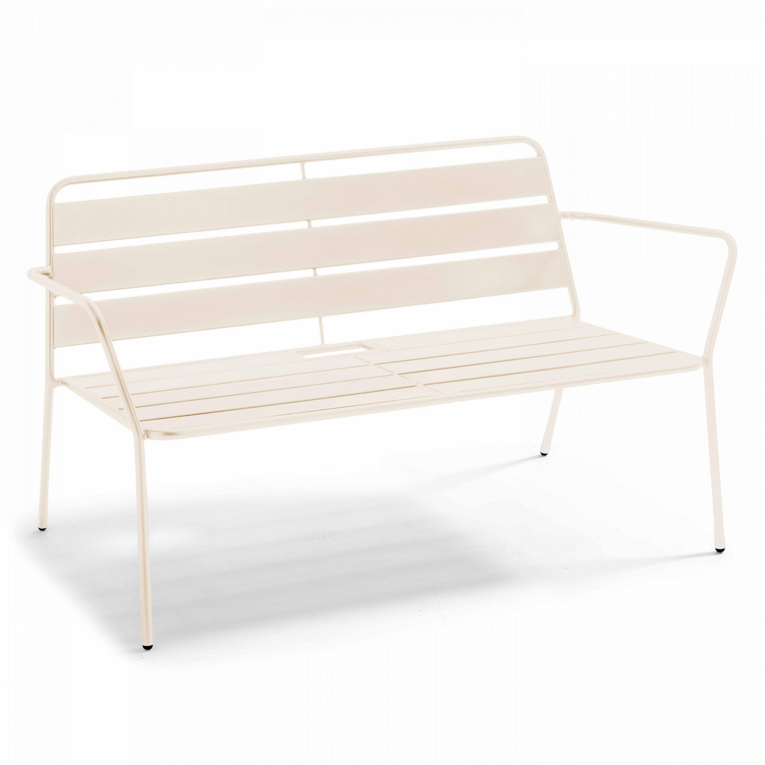 GARTENBANK, Elfenbeinfarbe - Creme, Metall (70/76/130cm) - Oviala