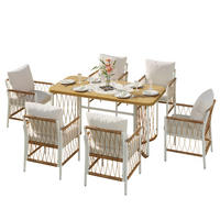 GARTENSETS aus Eisen & Polyester 159,5x77,5x75 cm Beige mit 1 Tisch & 6 Stühlen - Beige, Metall - Modfu
