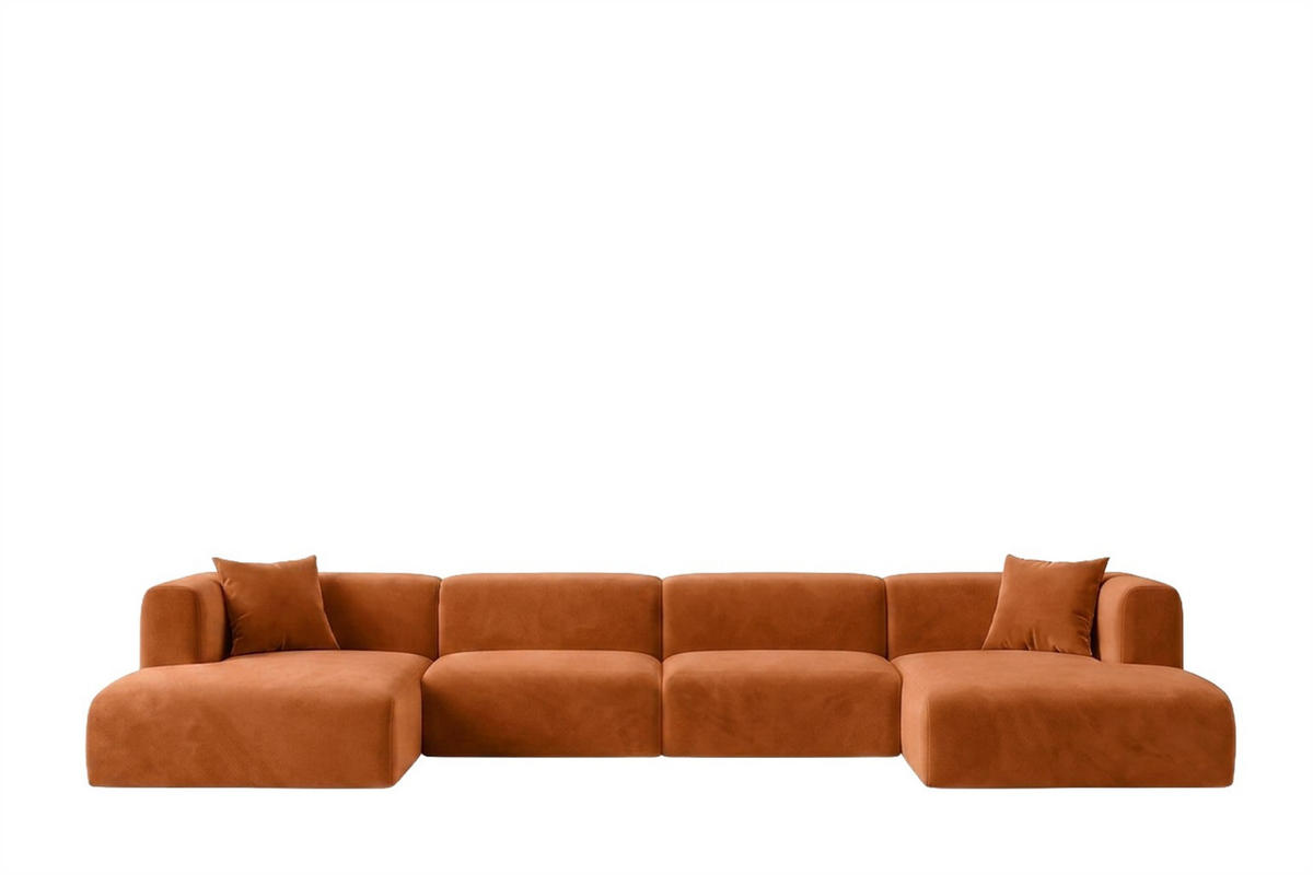 ECKSOFA U-Form, Velvet-Stoff Bluvel, Zimtfarbe, GRETA - Orange, Holz (408/70/179cm) - Kaiser Möbel