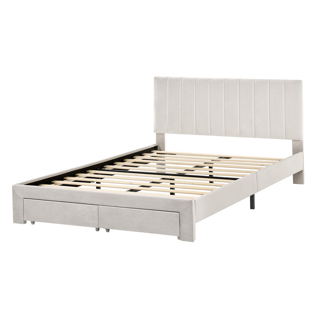 BETT mit Schubladen 140/200 cm Samtstoff Cremeweiß Lonzac - Creme, Textil (140/200cm) - Beliani