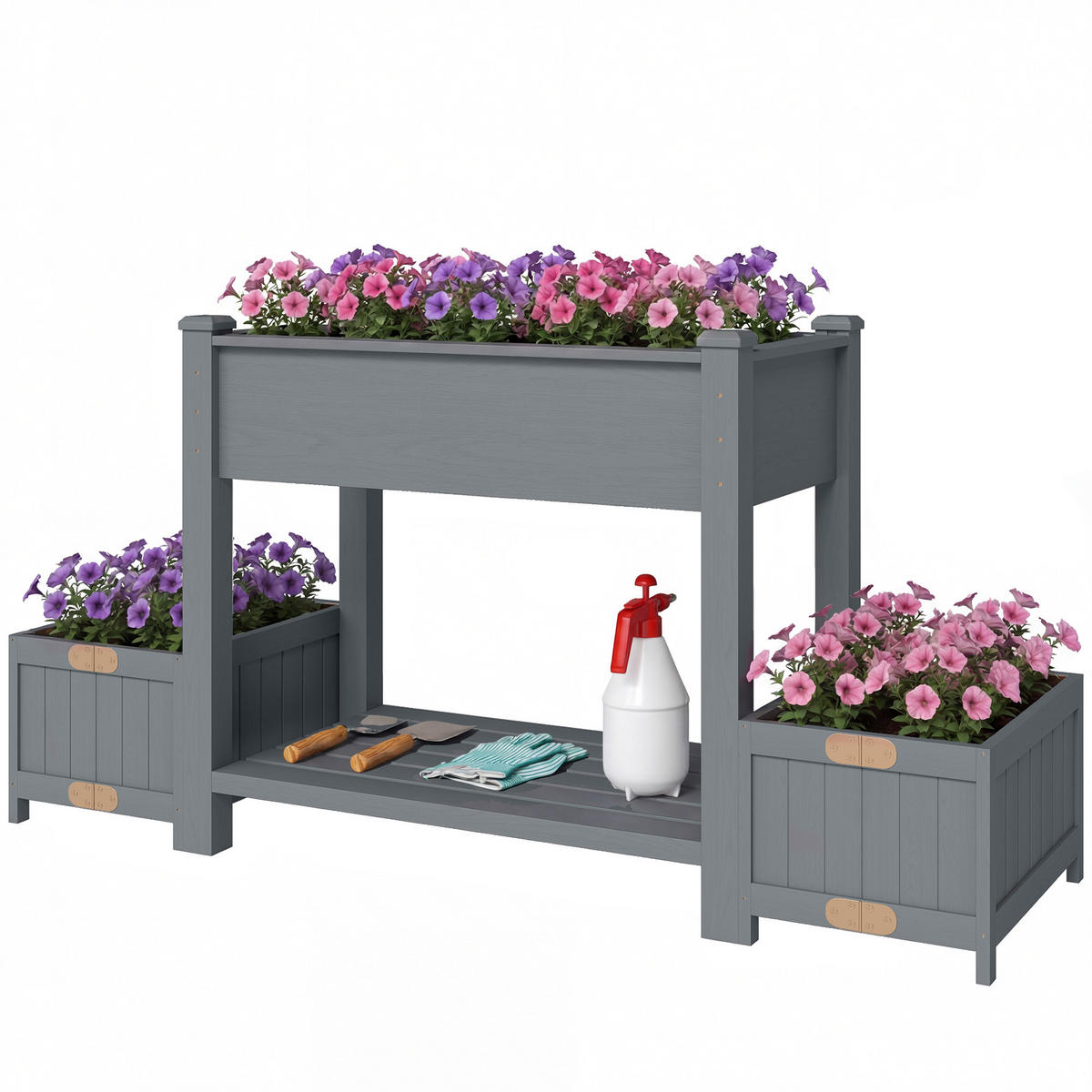HOCHBEET, Beet mit 2 seitlichen Töpfen, 149 x 46 x 76 cm, Grau - Multicolor, Holzwerkstoff (149/76/46cm) - FORIOUS