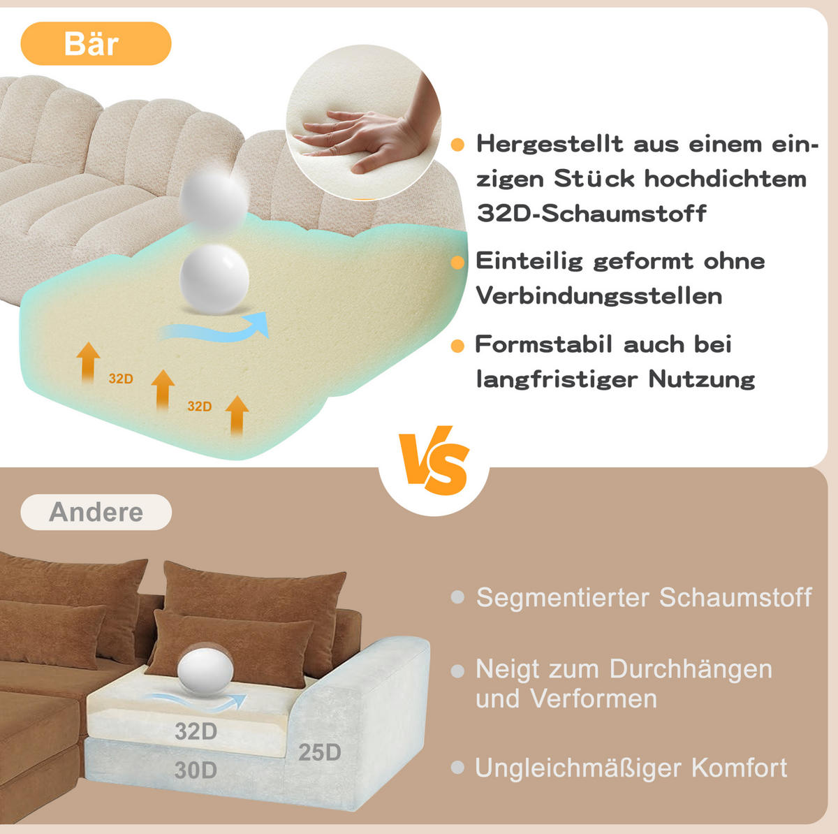 ECKSOFA 366/165/79 cm 4-Sitzer beige-weiß aus granuliertem Fleece modular mit Ottomane - Creme, Textil (165/366cm) - OKWISH