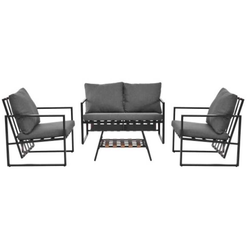 GARTENMÖBEL,SOFA+COUCHTISCH,SCHWARZ - Schwarz, Kunststoff - Vallsero
