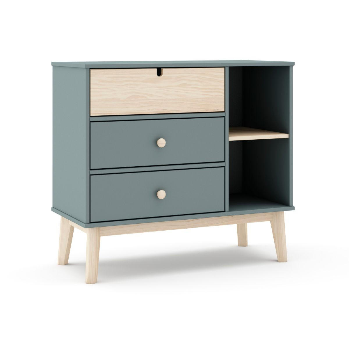 KOMMODE 3 Schubladen und 2 Fächer L90 cm - Estefania - Grün, Holzwerkstoff (40/81/90cm) - Calicosy