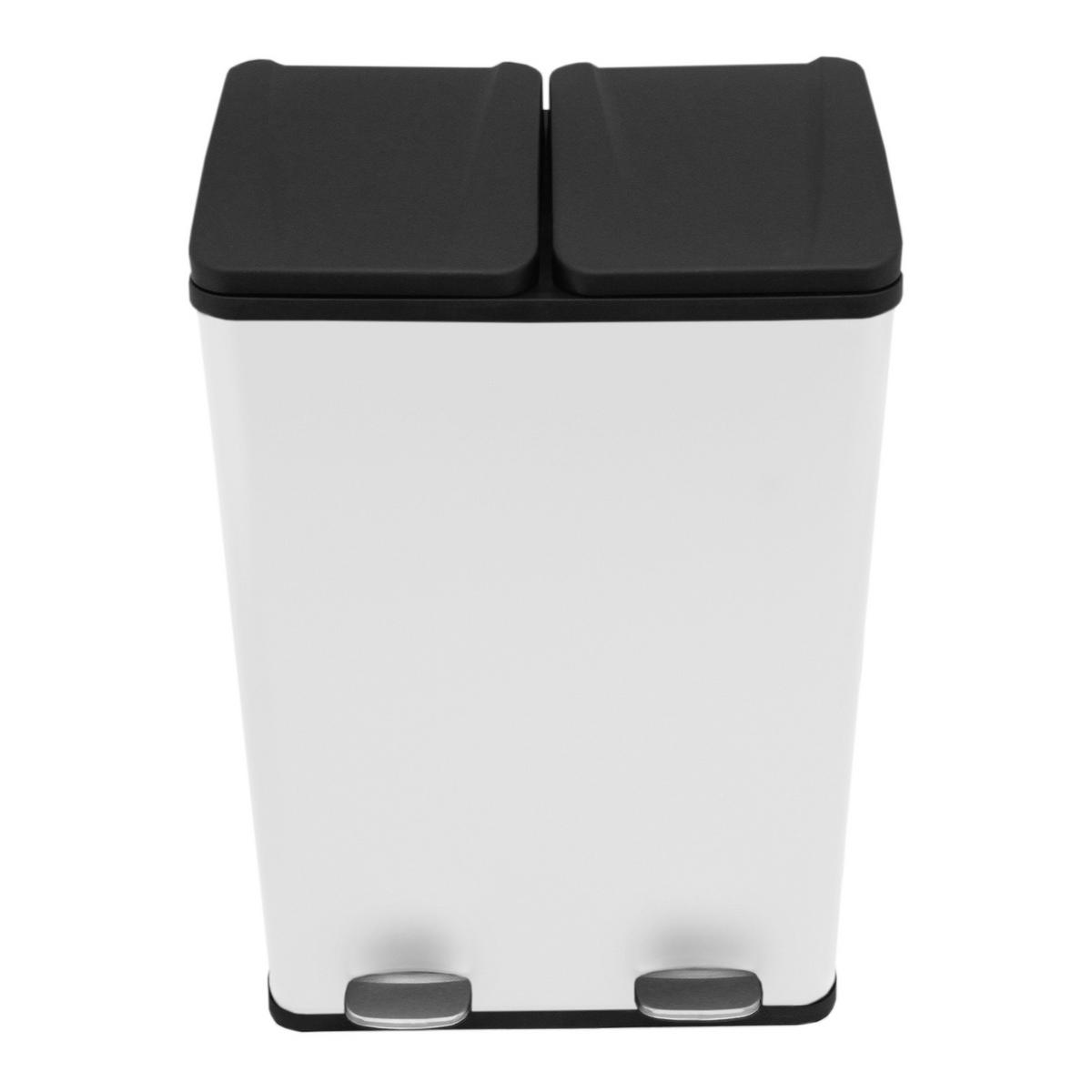 TRETMÜLLEIMER 60l Doppel Abfalleimer - Weiß - Weiß, Metall (47/1/36cm) - Monstershop