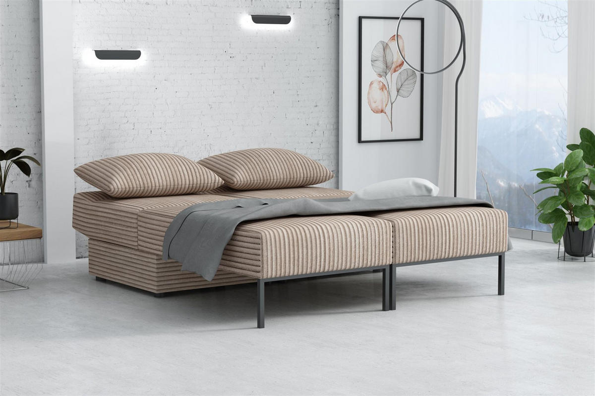 SCHLAFSOFA Gorka - Beige, Holzwerkstoff/Textil (240/87/103cm) - Fun Möbel
