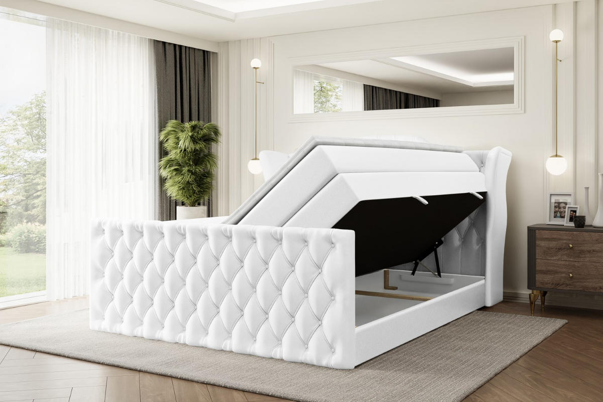 BOXSPRINGBETT VILA-Z KING - 120x200 - H3/H4 - Weiß Hochglanz - Weiß Hochglanz, Holzwerkstoff (120/200cm) - ALTDECOR