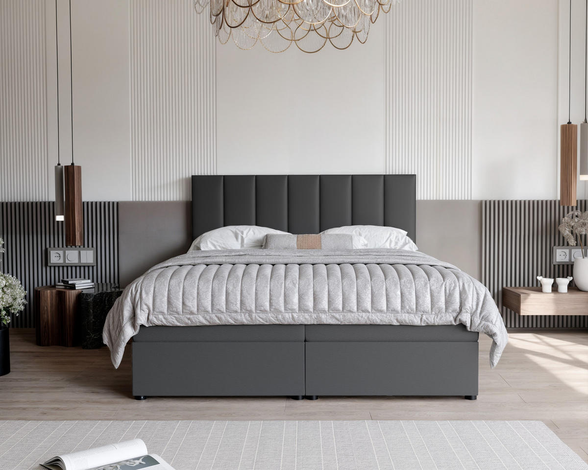 BOXBETT ZELTO 200/200 cm, mit Matratze und Topper, Schwarz - Schwarz, Holzwerkstoff/Textil (200/200cm) - Idohome