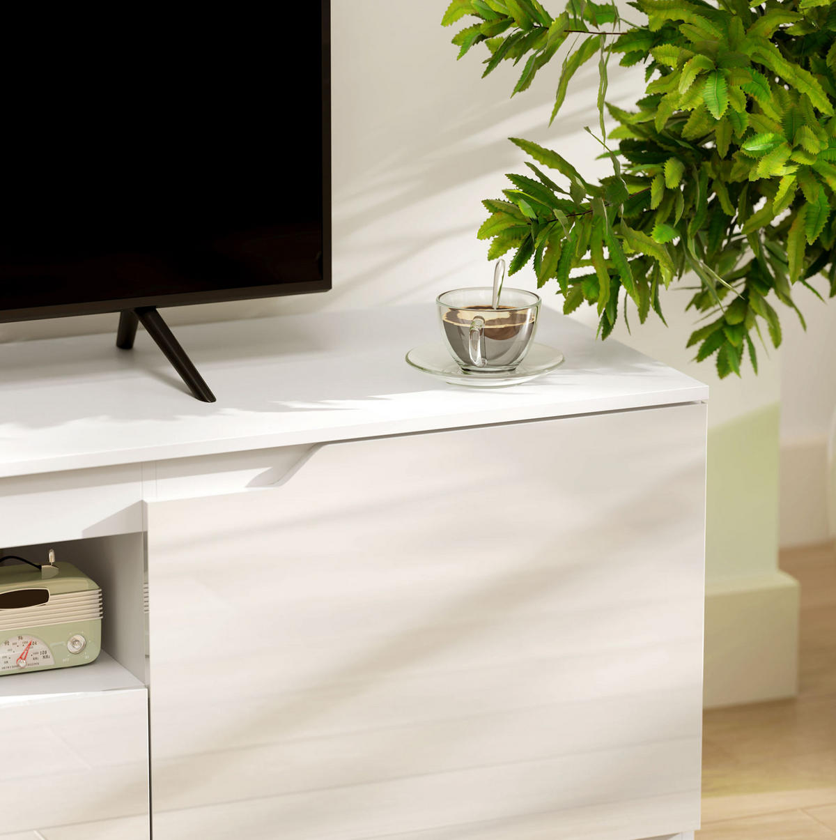 TV-LOWBOARD aus Holz 160x38x43 cm Weiß mit 2 Türen, Schublade und Kabelmanagement - Weiß, Holzwerkstoff (160/43/38cm) - IVMEU